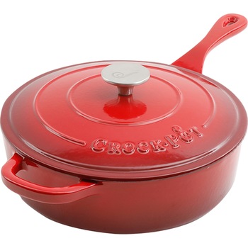 Vas cu capac Crock-Pot, fonta emailata, 3.3L, rotund, rosu